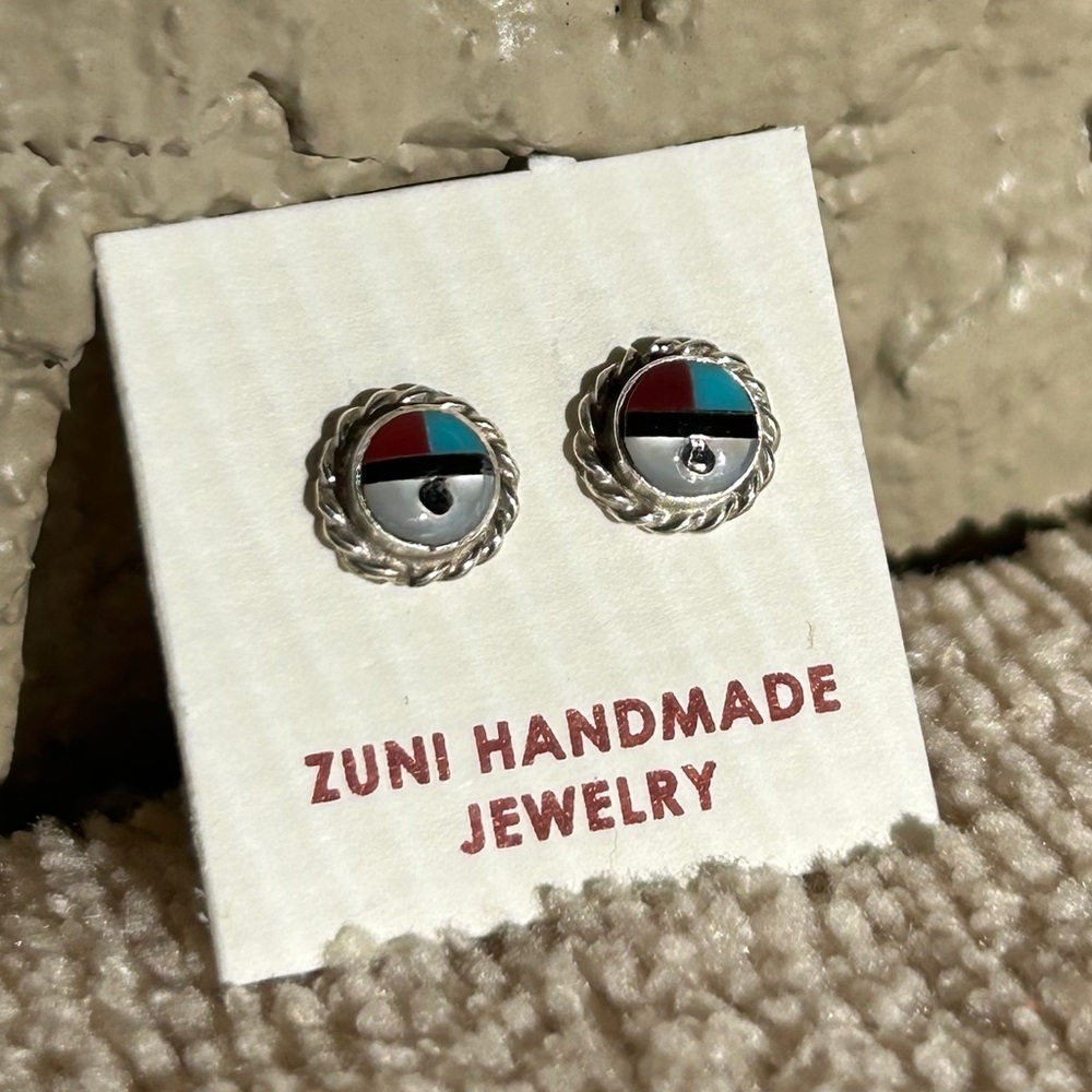 Zuni Sunface Sterling Sterling Inlay Post Earrings